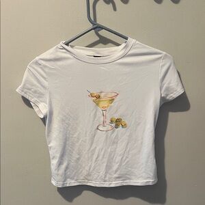 White Crop Top with Martini Graphic